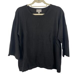 PURE COLLECTION Black 100% Cashmere 3/4‎ Sleeve Sweater Jumper Top Women's 8/10